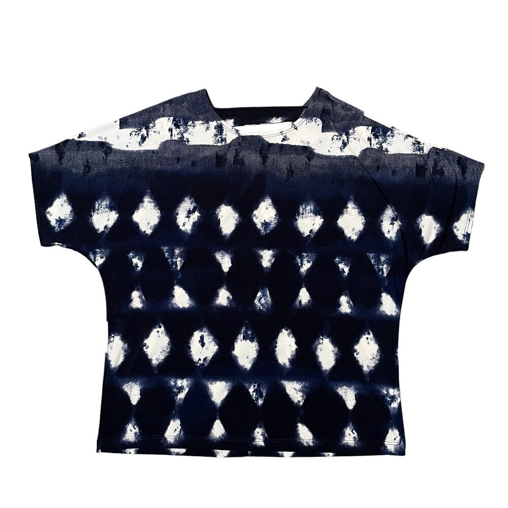 Clara Sunwoo Abstract Print Top Back Cut Out Navy Blue White Size Medium